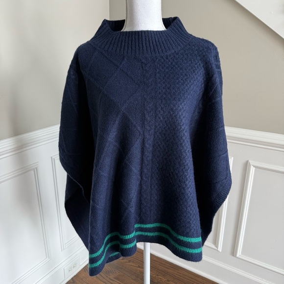 NWOT FREE PEOPLE Harbour Stripe Cable Poncho in Navy and Green One Size - Picture 6 of 8